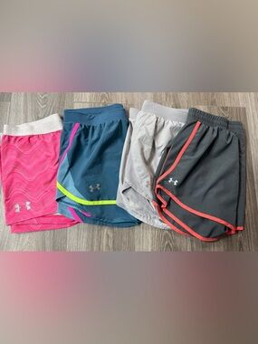 Under Armour Active Shorts Lot of 4 Gray, Pink, Teal Medium Running Outdoors